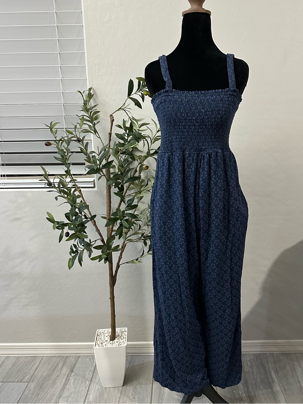 Ingrid & Isabel Dark Navy Smocked Wide-Leg Jumpsuit